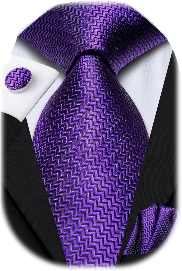Dubulle Mens Paisley Striped Tie and Handkerchief Cufflinks Tie Set for Men Wedding Business Formal - Image 1